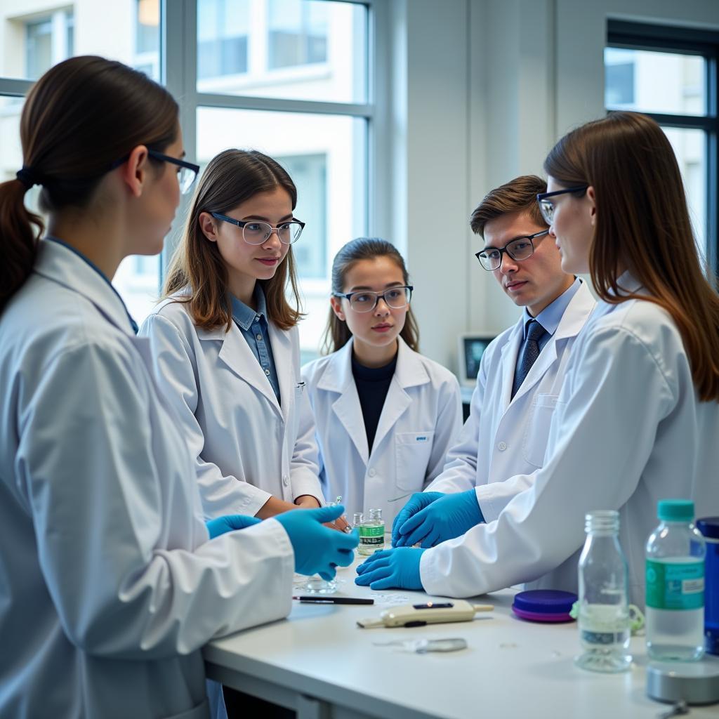 Schüler im Labor bei der Bayer Biochemie Exkursion