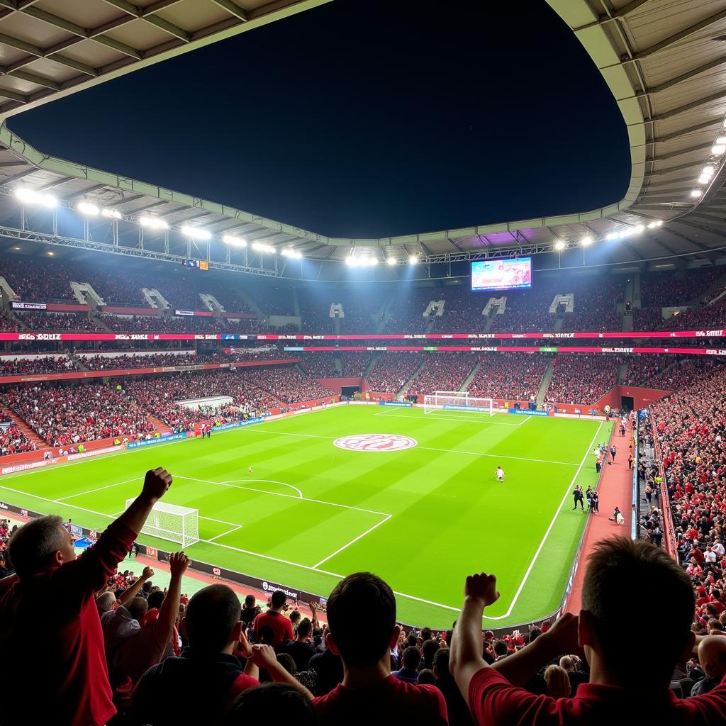 Bayer Leverkusen spielt in Baku, Aserbaidschan, im Olympiastadion. Die Atmosphäre ist elektrisierend.