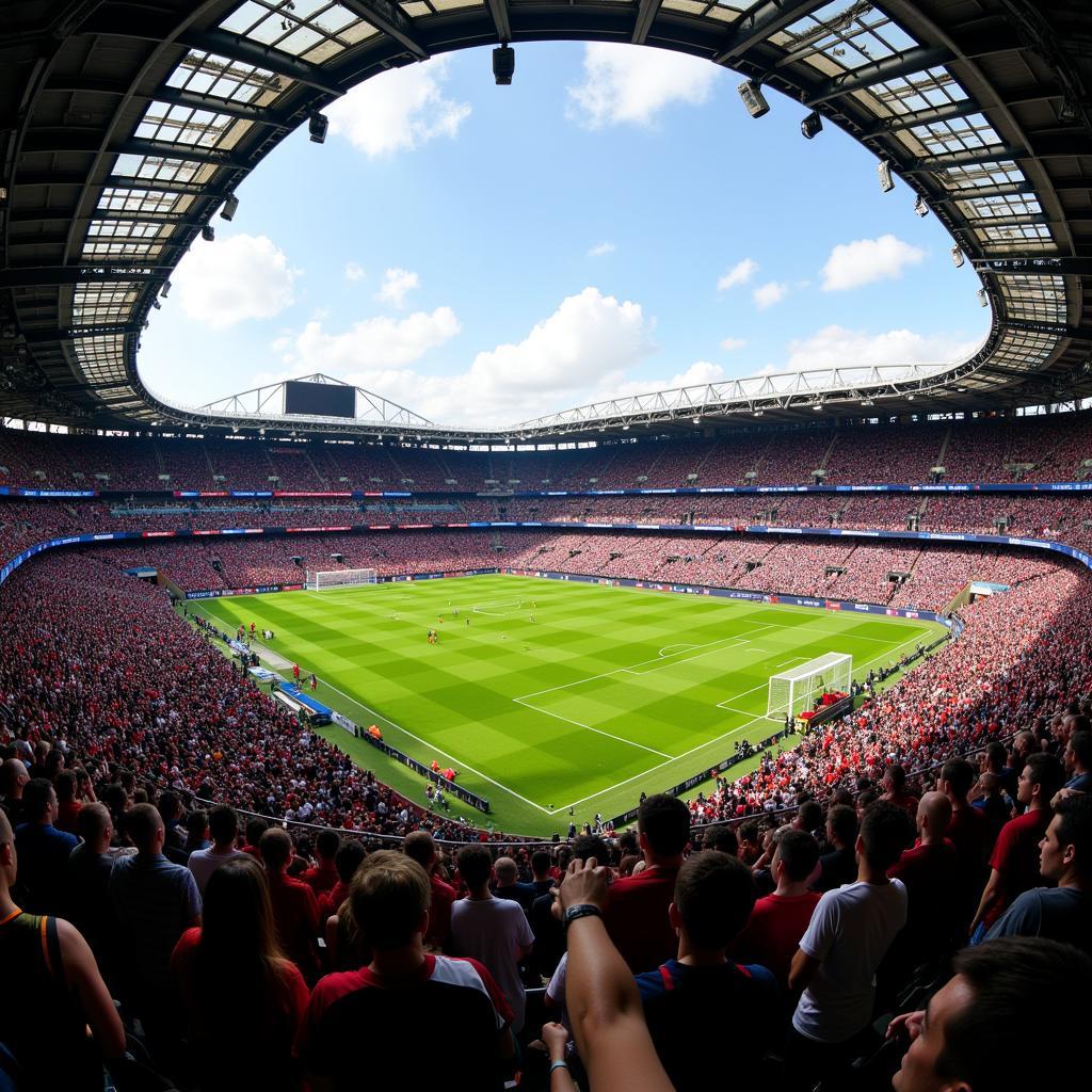 Fans von Bayer Leverkusen und Bayern München im Stadion