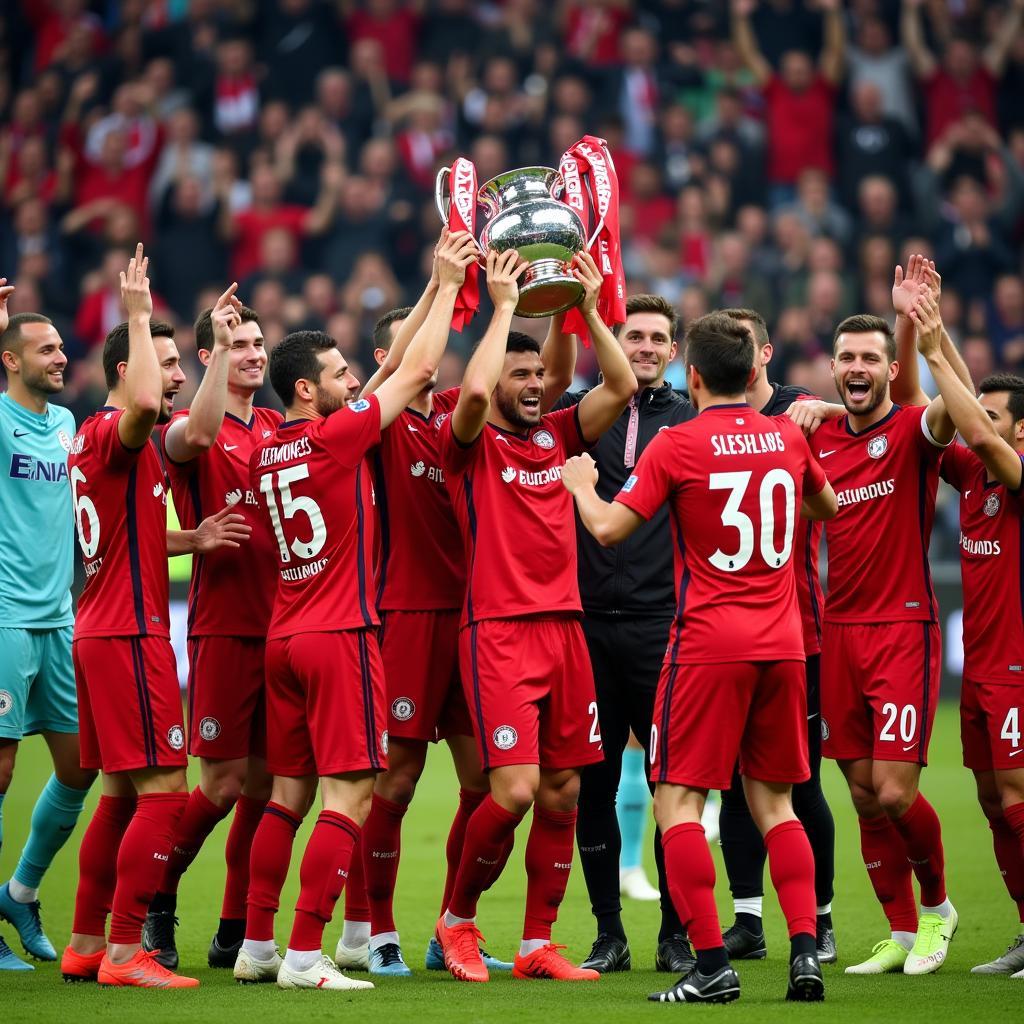 Bayer Leverkusen feiert den DFB-Pokal-Sieg.