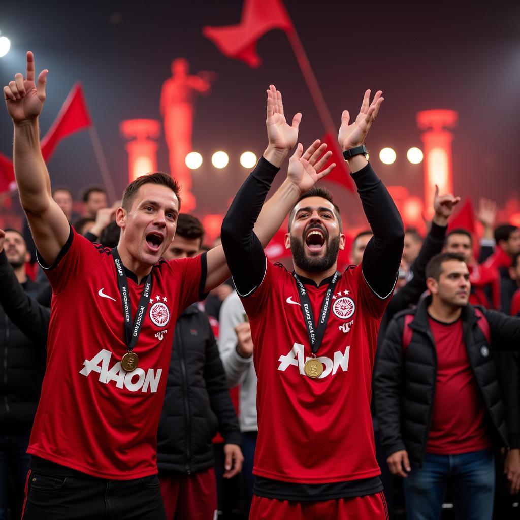 Bayer Leverkusen Fans feiern einen Sieg in der Europa League