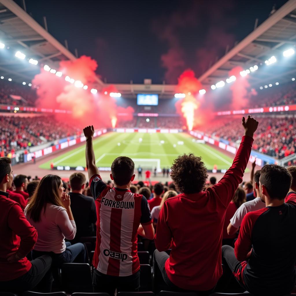 Fans von Bayer Leverkusen und Eintracht Frankfurt im Stadion