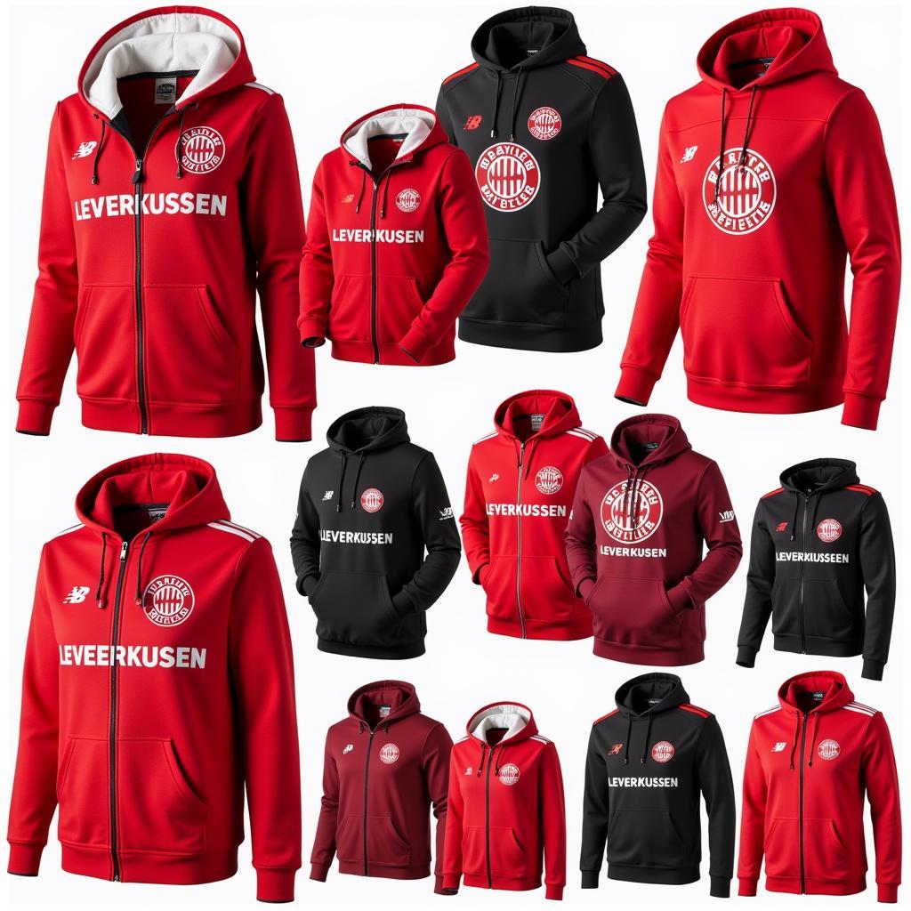 Verschiedene Designs von Bayer Leverkusen Hoodies, für jeden Geschmack.