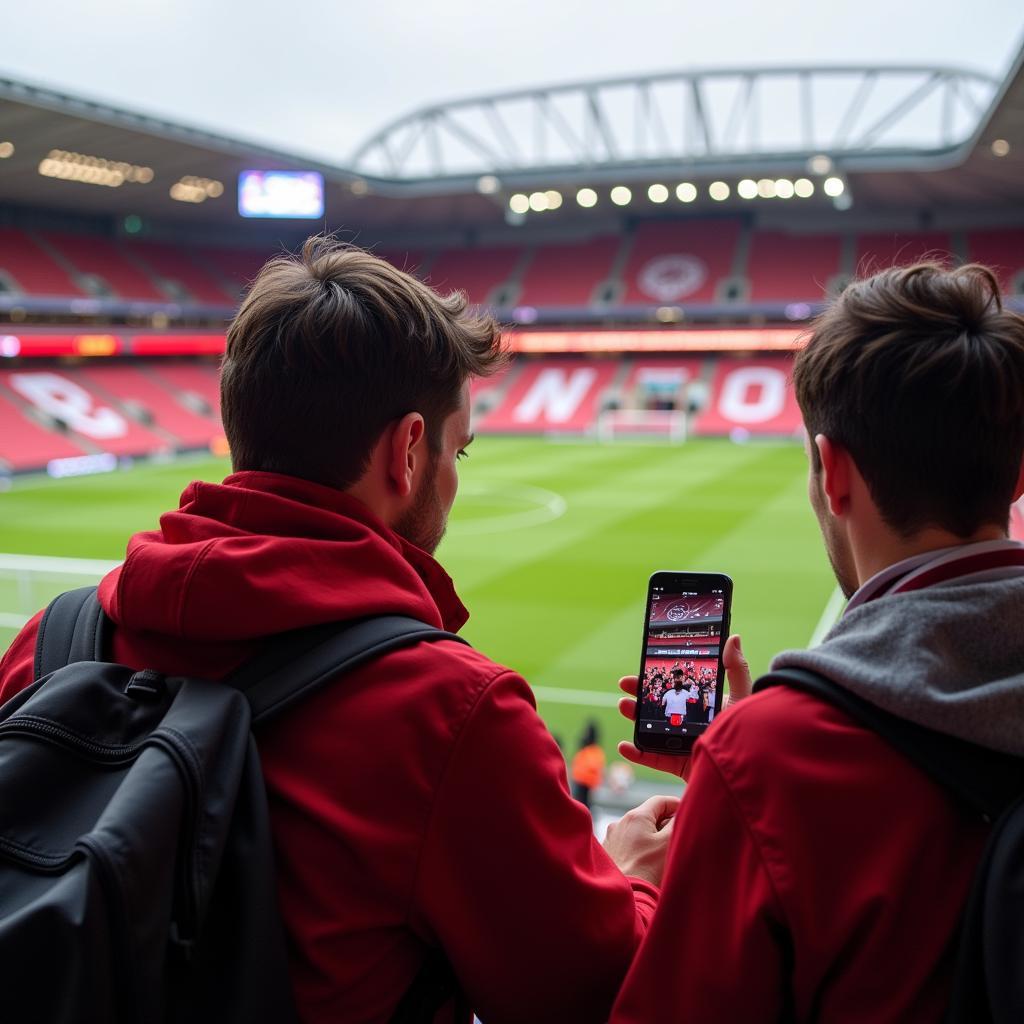 Bayer Leverkusen RP Online News: Ein Fan liest die neuesten Nachrichten über die Werkself auf seinem Smartphone.