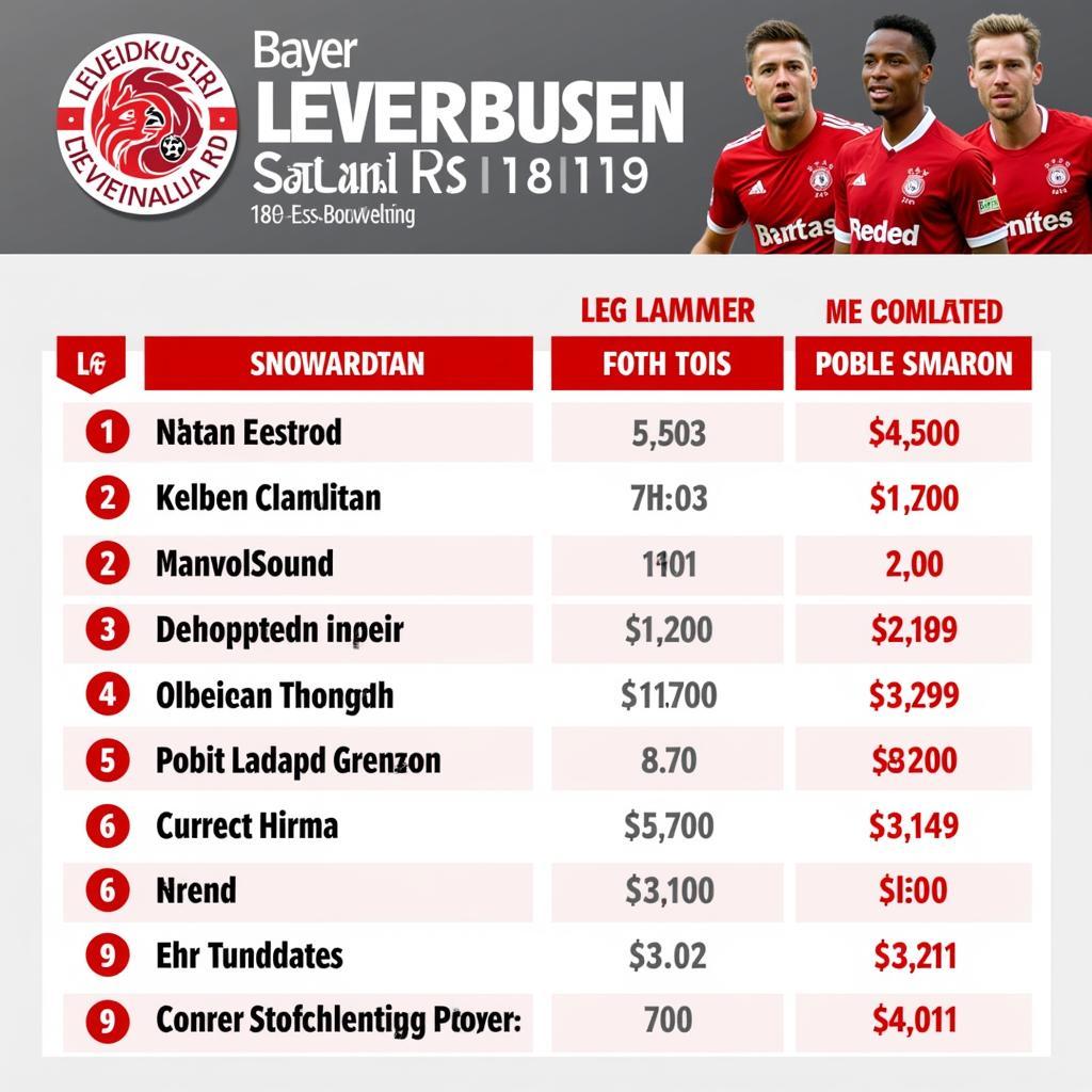 Spielergehälter Bayer Leverkusen 18/19