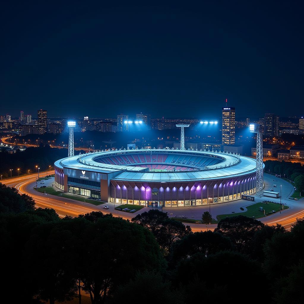 Bayer Leverkusen Stadion bei Nacht