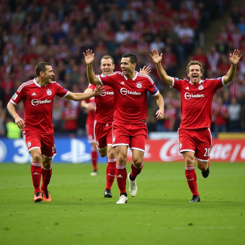 Torjubel der Bayer Leverkusen Spieler in der Saison 2010.