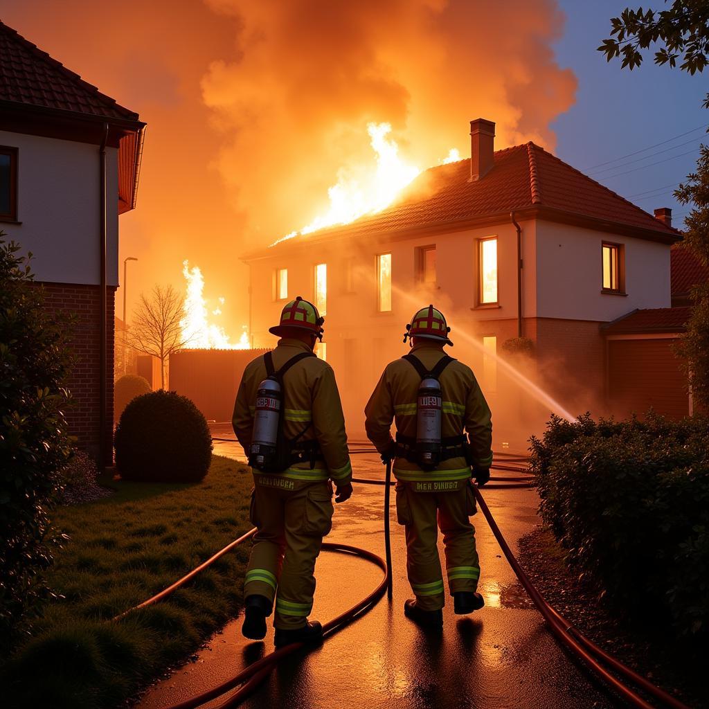 Berufsfeuerwehr Leverkusen im Einsatz bei einem Brand