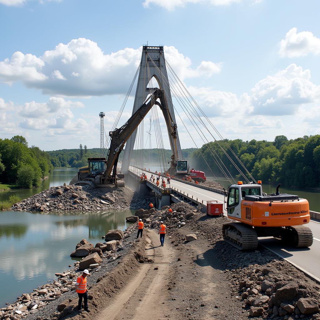 Abrissarbeiten an der Brücke Leverkusen Wiesdorf