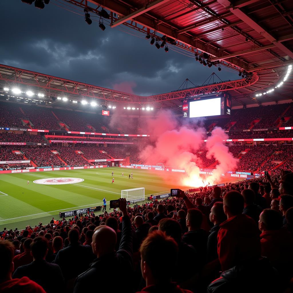 Stimmung im Stadion beim Derby Köln Leverkusen