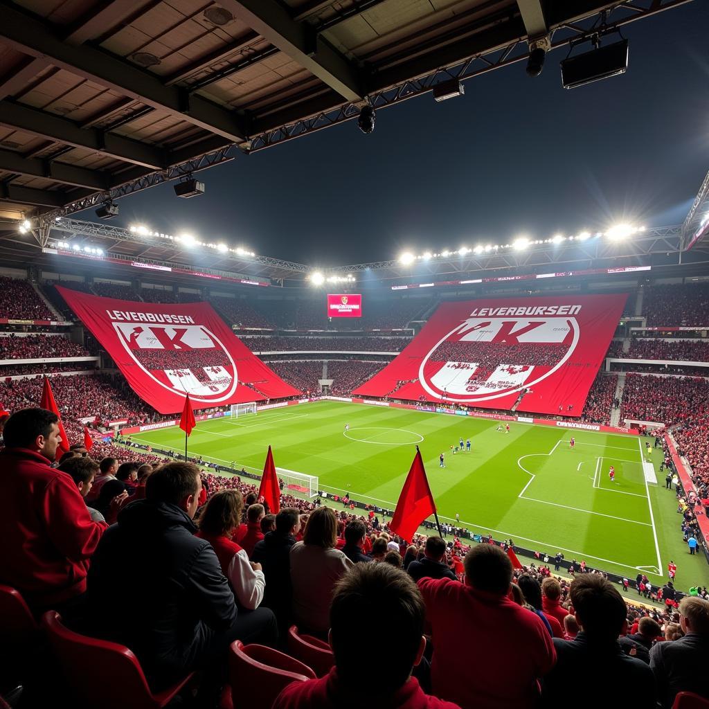 DFB-Pokal: Leverkusen Fans unterstützen ihre Mannschaft im Stadion.