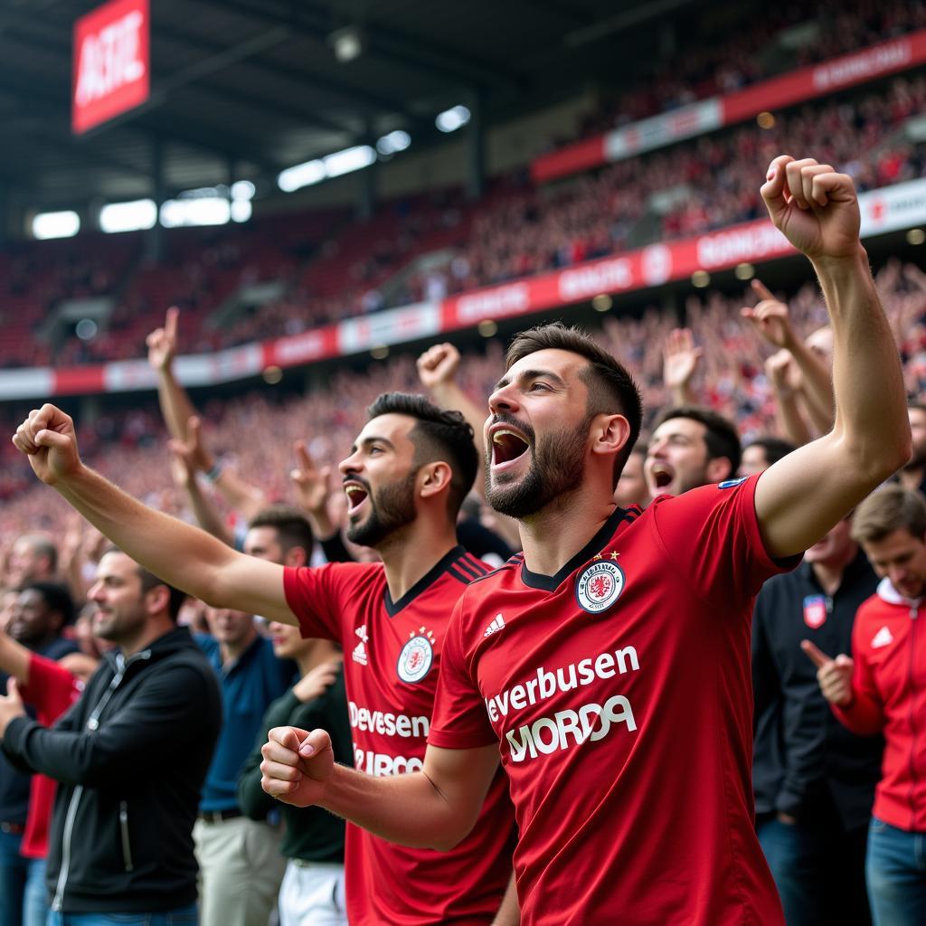 Leverkusen Fans jubeln im Stadion beim DFB-Pokal Spiel