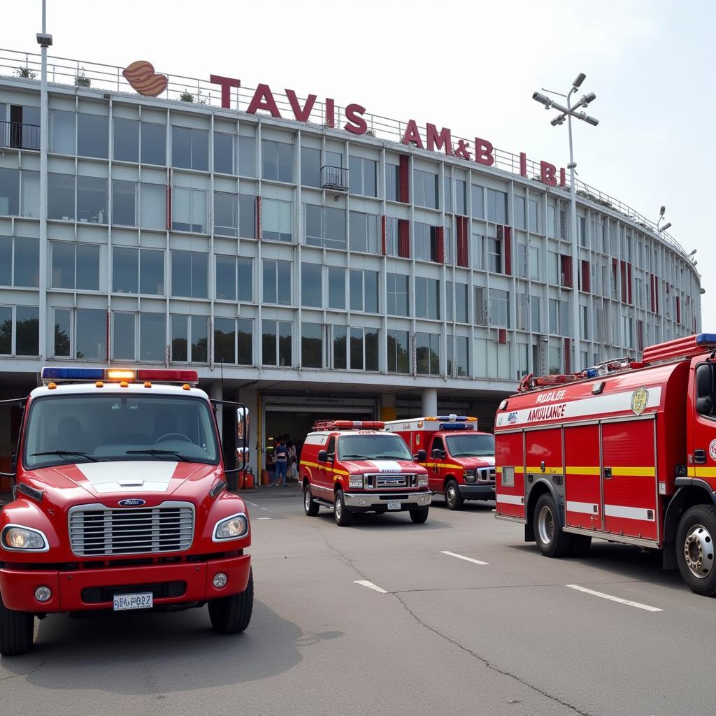 Feuerwehr und Rettungsdienst im Einsatz an der BayArena.