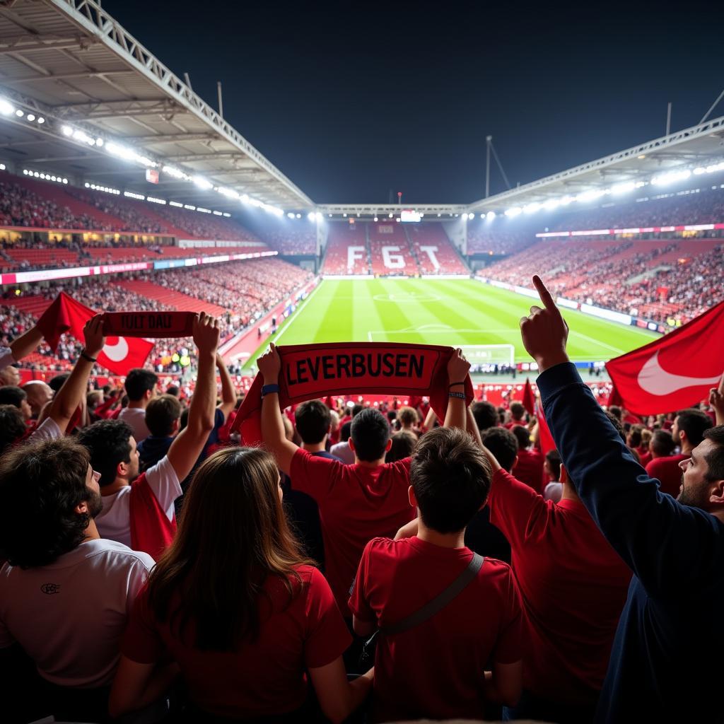 Leverkusen Fans feiern ein Tor in der Europa League