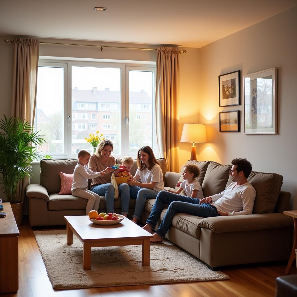 Familie in ihrer Wohnung in Leverkusen Schlebusch