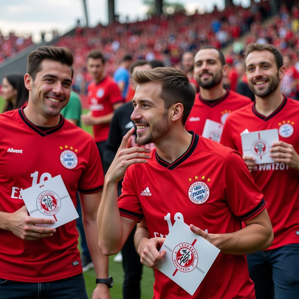 Mitglieder des Fanclubs Bayer 04 Leverkusen bei gemeinsamen Aktivitäten.