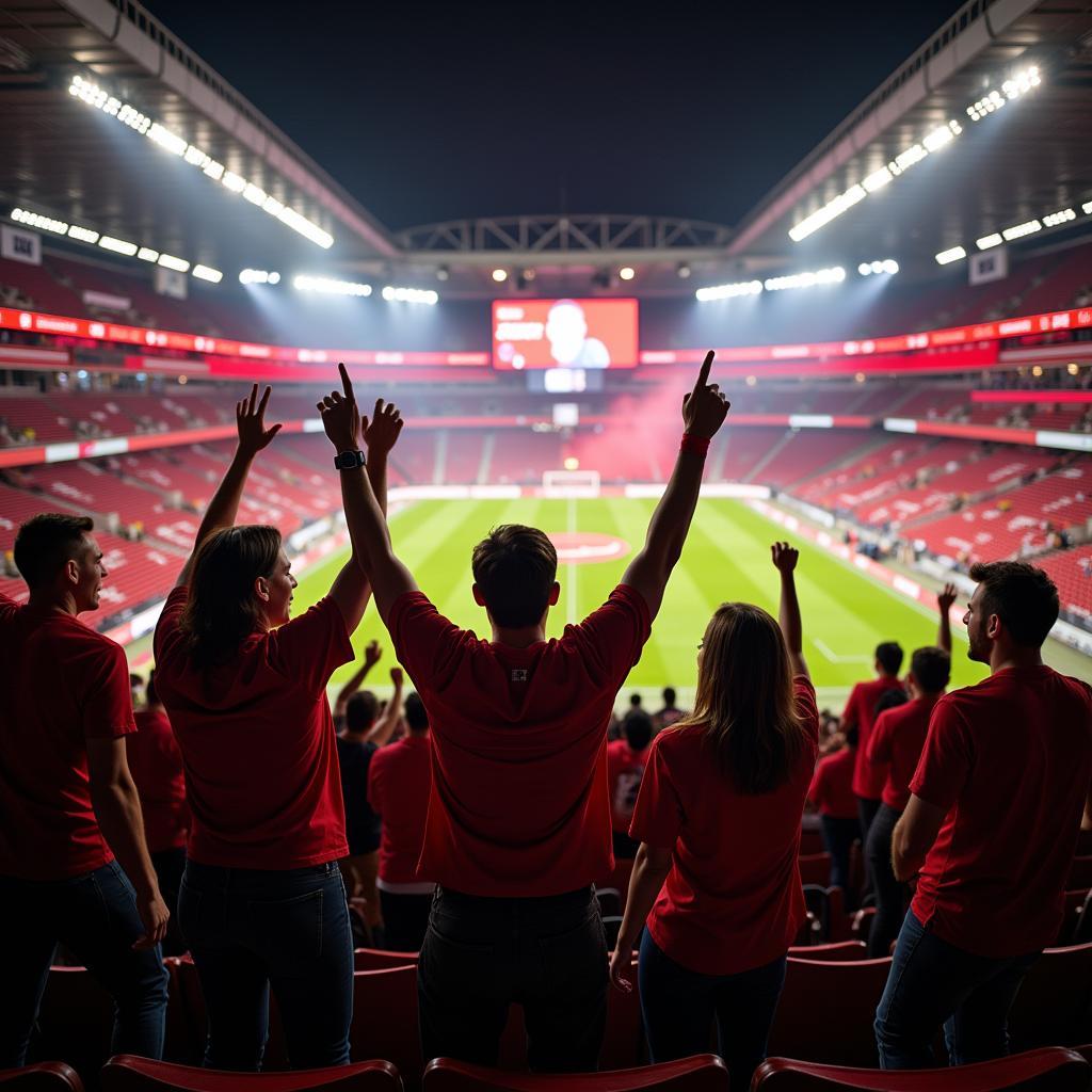 Jubelnde Fans von Bayer Leverkusen