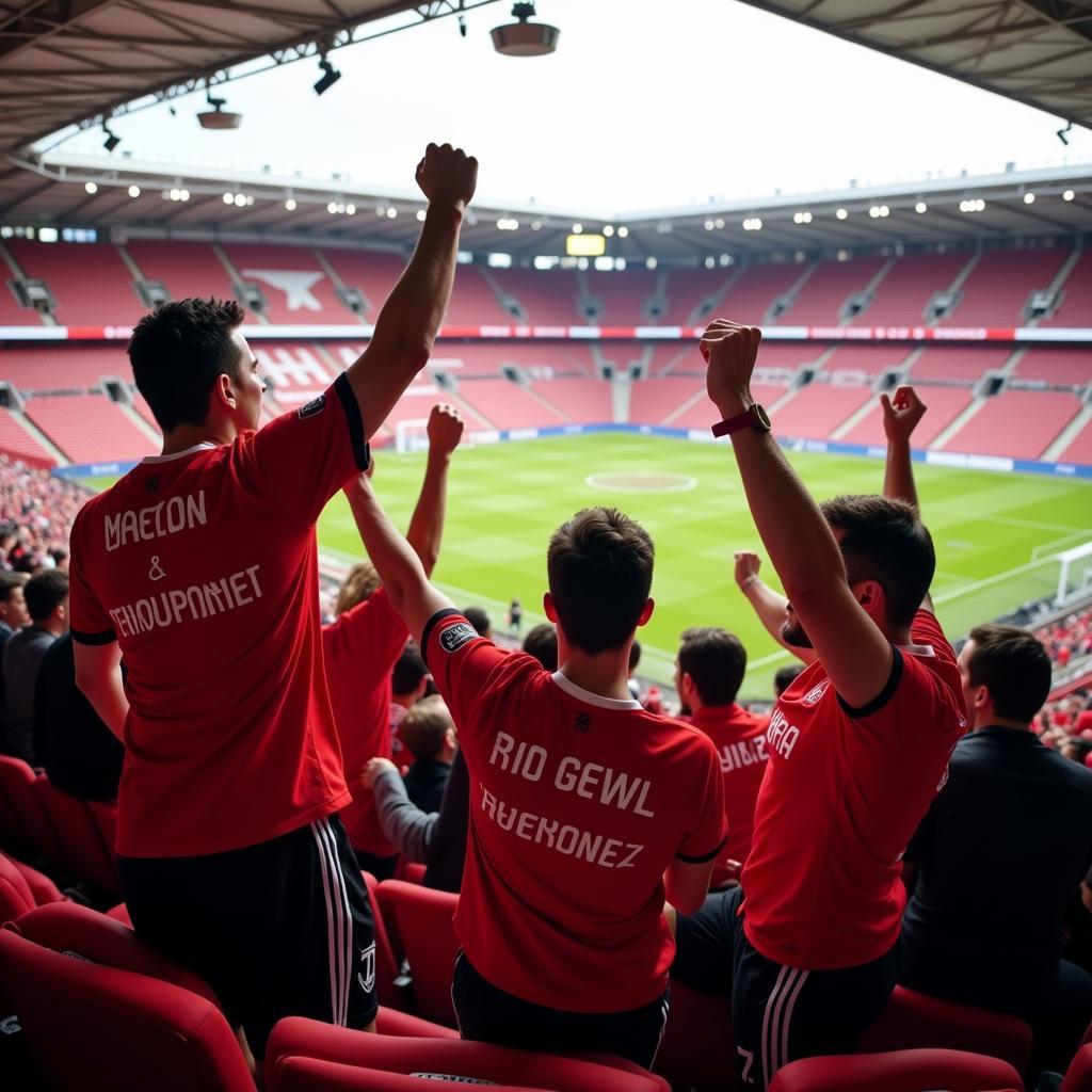 Leverkusen Fans feiern den Auswärtssieg gegen Augsburg.