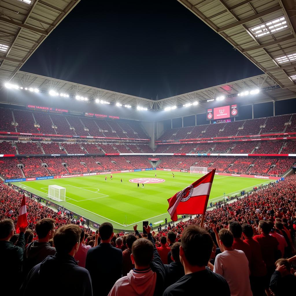 Fans im Stadion Bayer 04 Leverkusen feuern die Mannschaft an