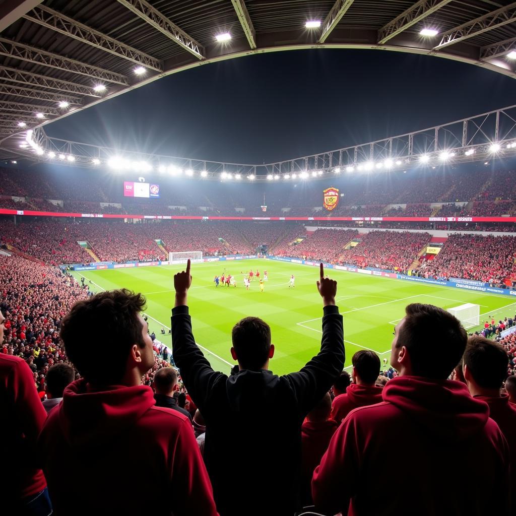 Fans im Stadion beim Spiel Bayern gegen Leverkusen