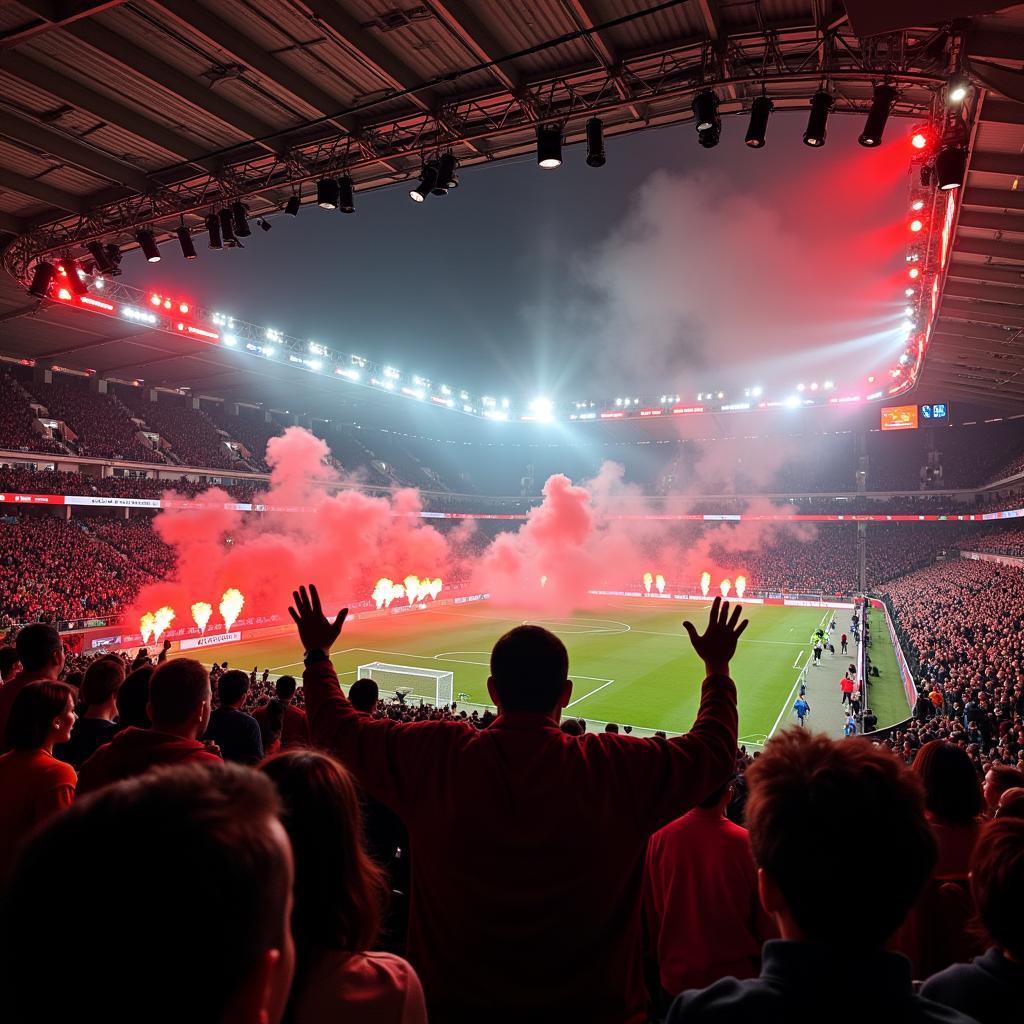 Fans von Leverkusen und Frankfurt im Stadion.