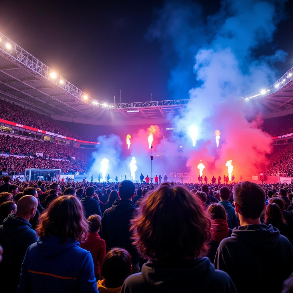 Fans von Molde FK und Bayer Leverkusen feuern ihre Teams an