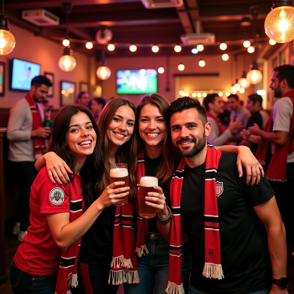 Fußballfans genießen Bier und Livemusik in Leverkusen