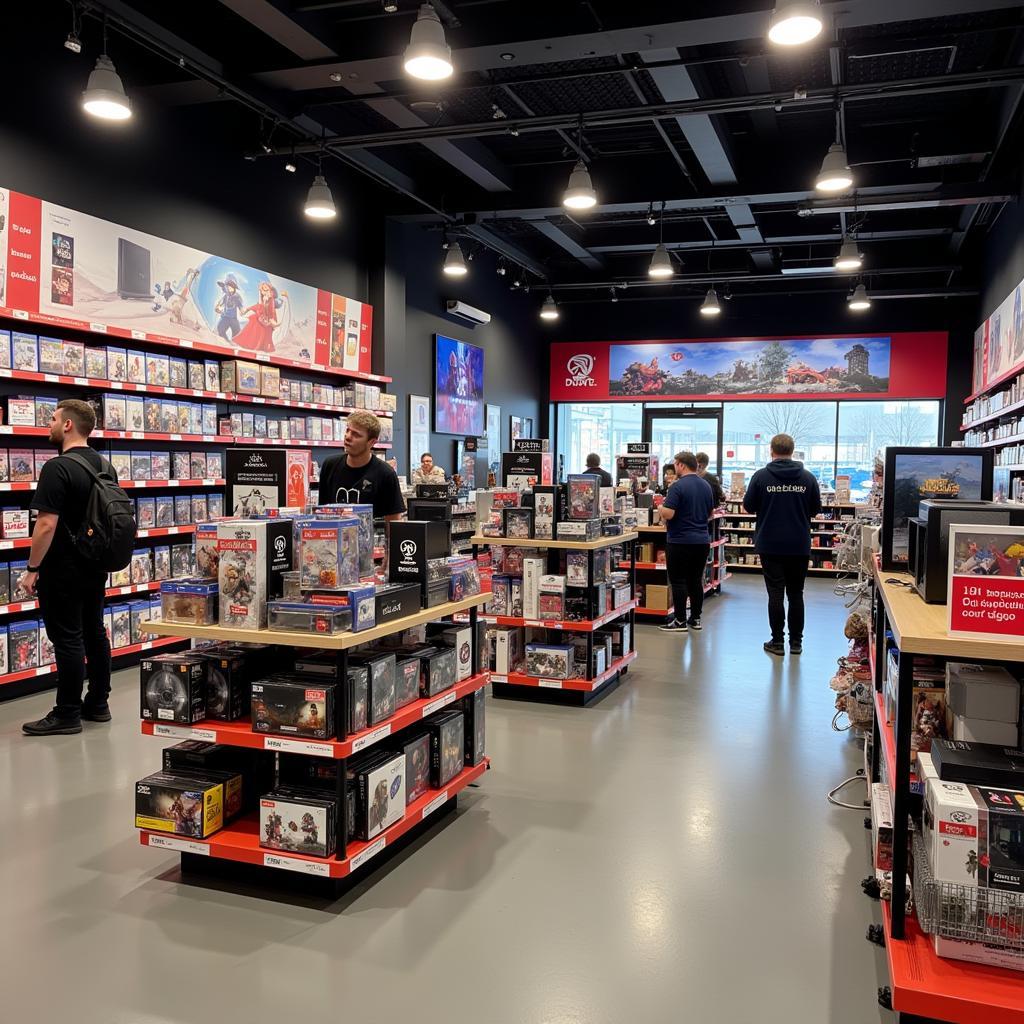 Gamestop Filiale in Leverkusen: Ein Blick in den Laden mit Regalen voller Spiele und Konsolen.