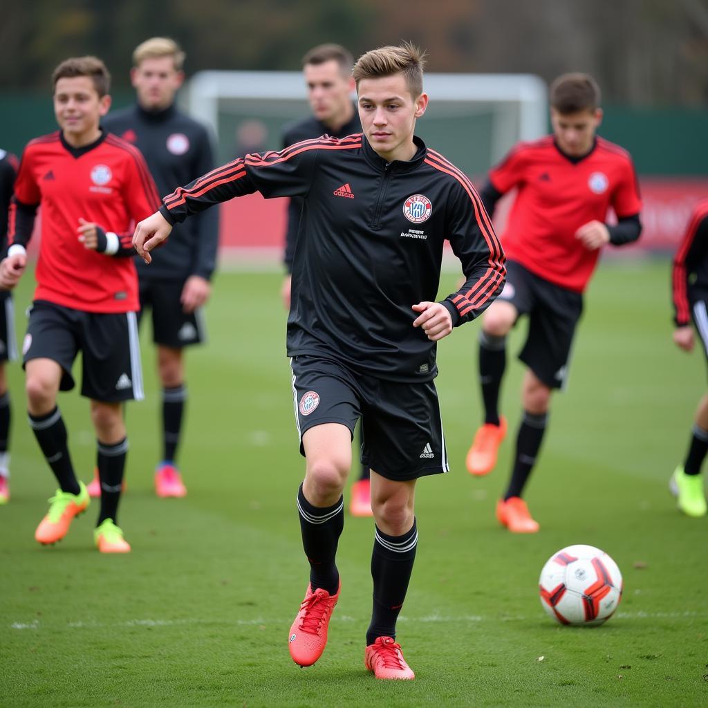 Jugendspieler von Bayer 04 Leverkusen trainieren