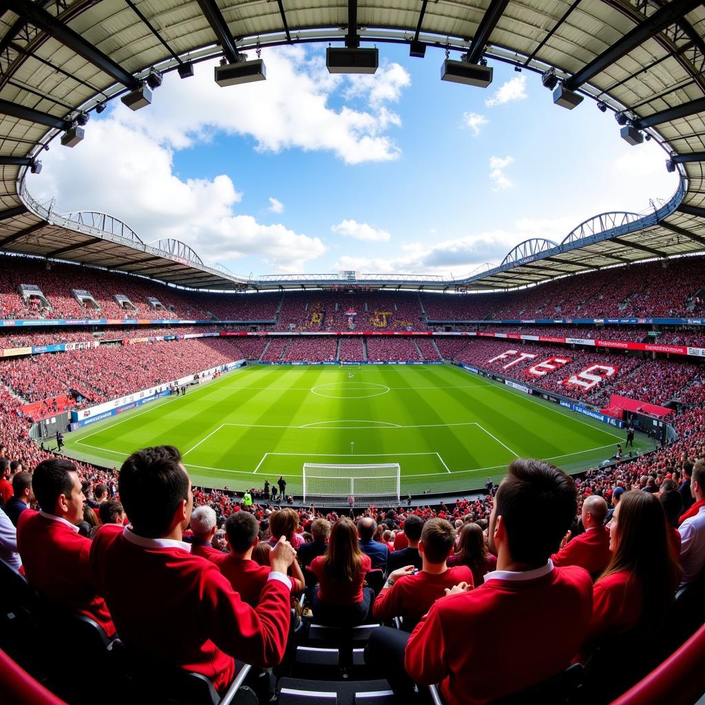 Fans im Stadion beim Spiel Leverkusen gegen Düsseldorf