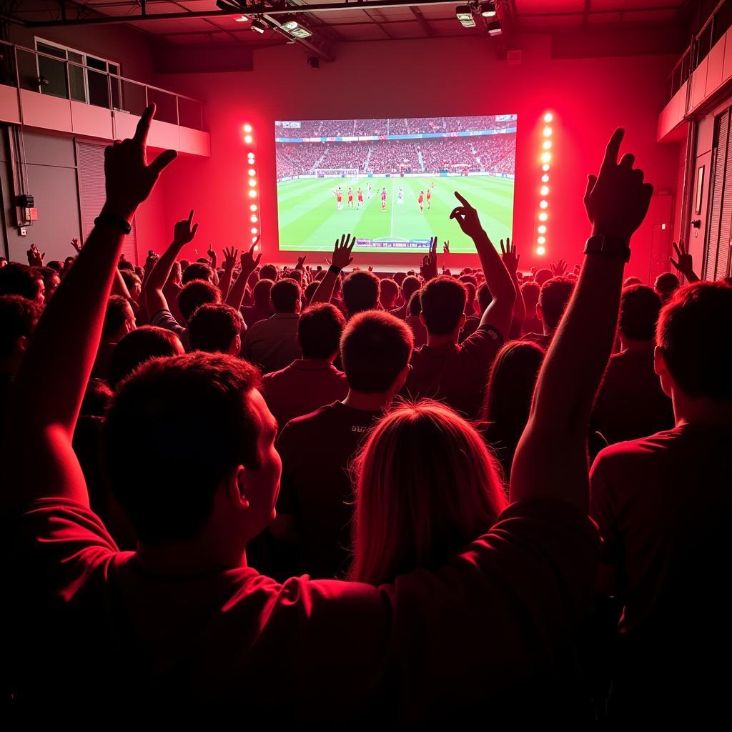 Leverkusen-Fans verfolgen das Spiel gegen Bergamo im Live-Ticker und feuern ihre Mannschaft an.