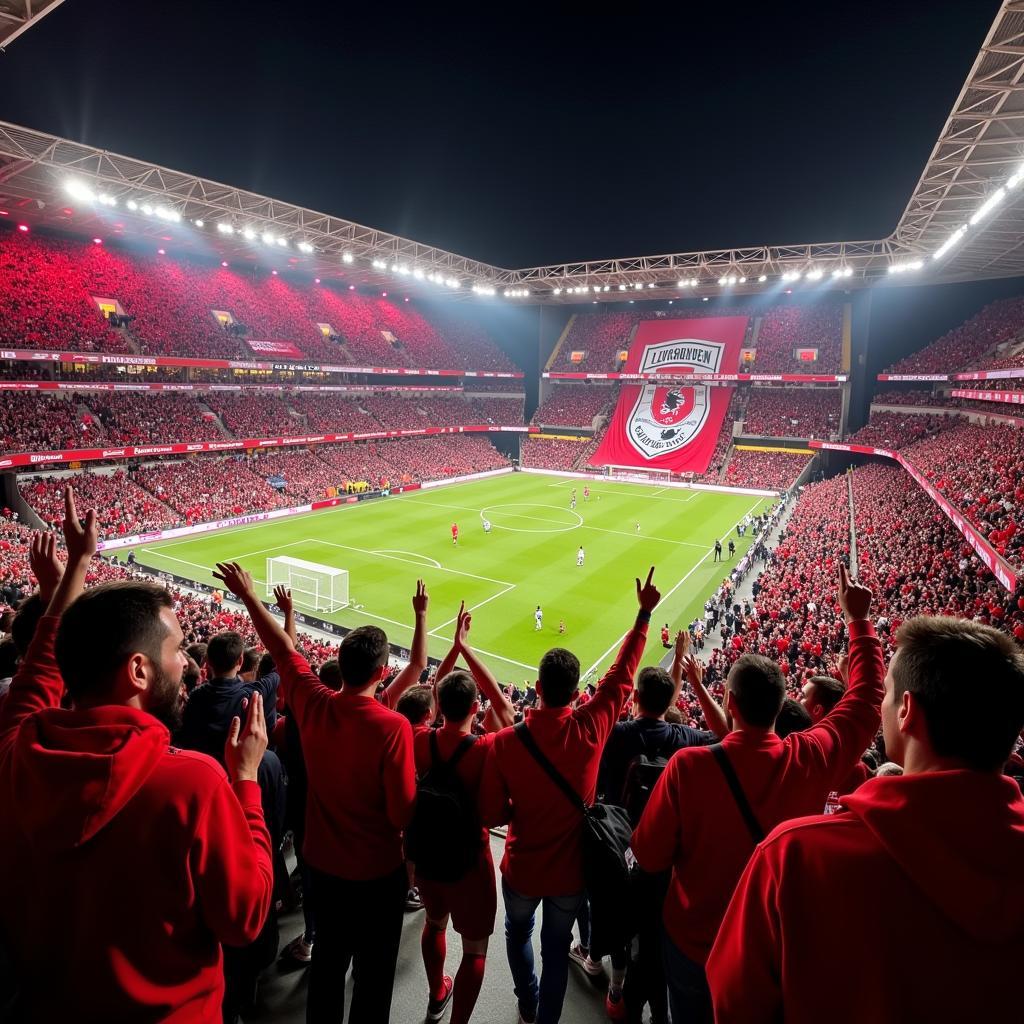 Leverkusen Fans feiern ein Tor in der Europa League.