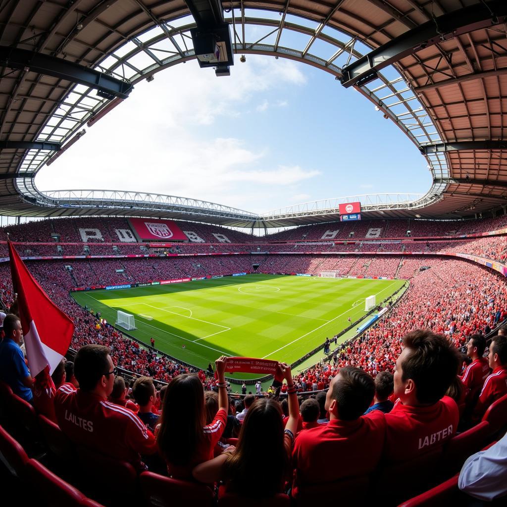 Bayer Leverkusen Fans feiern im Stadion