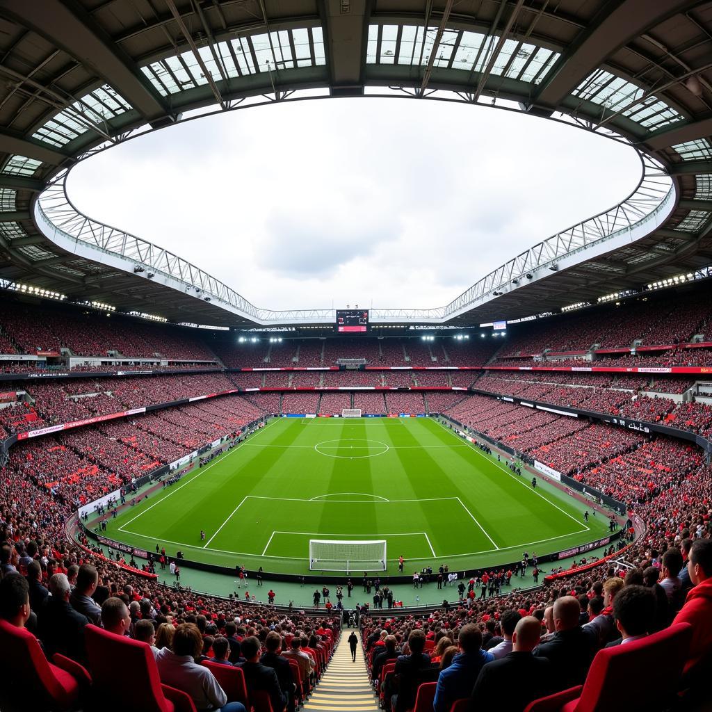 Die BayArena, Austragungsort des DFB-Pokalspiels zwischen Bayer Leverkusen und VfB Stuttgart