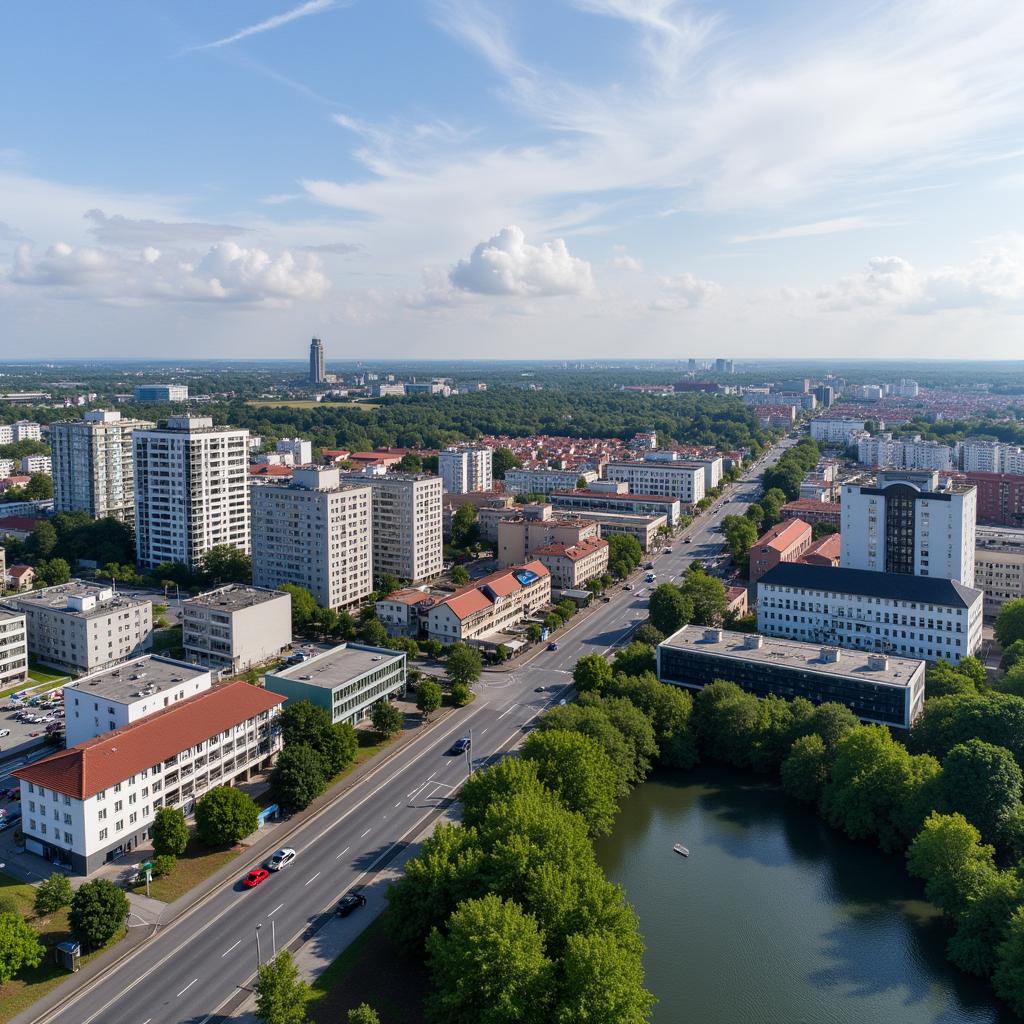 Leverkusen Wiesdorf Stadtbild mit Blick auf Am Grünewald Strasse