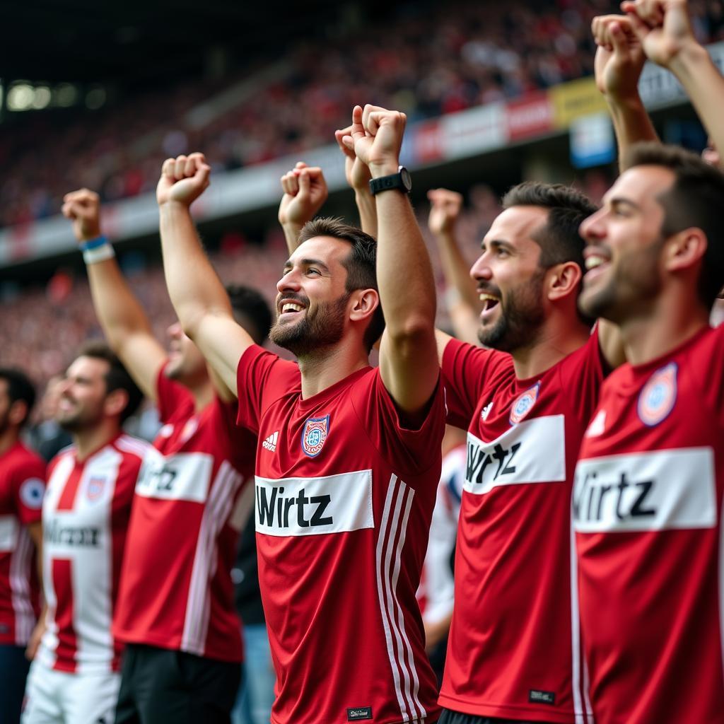 Bayer Leverkusen Fans tragen stolz das Wirtz Trikot.