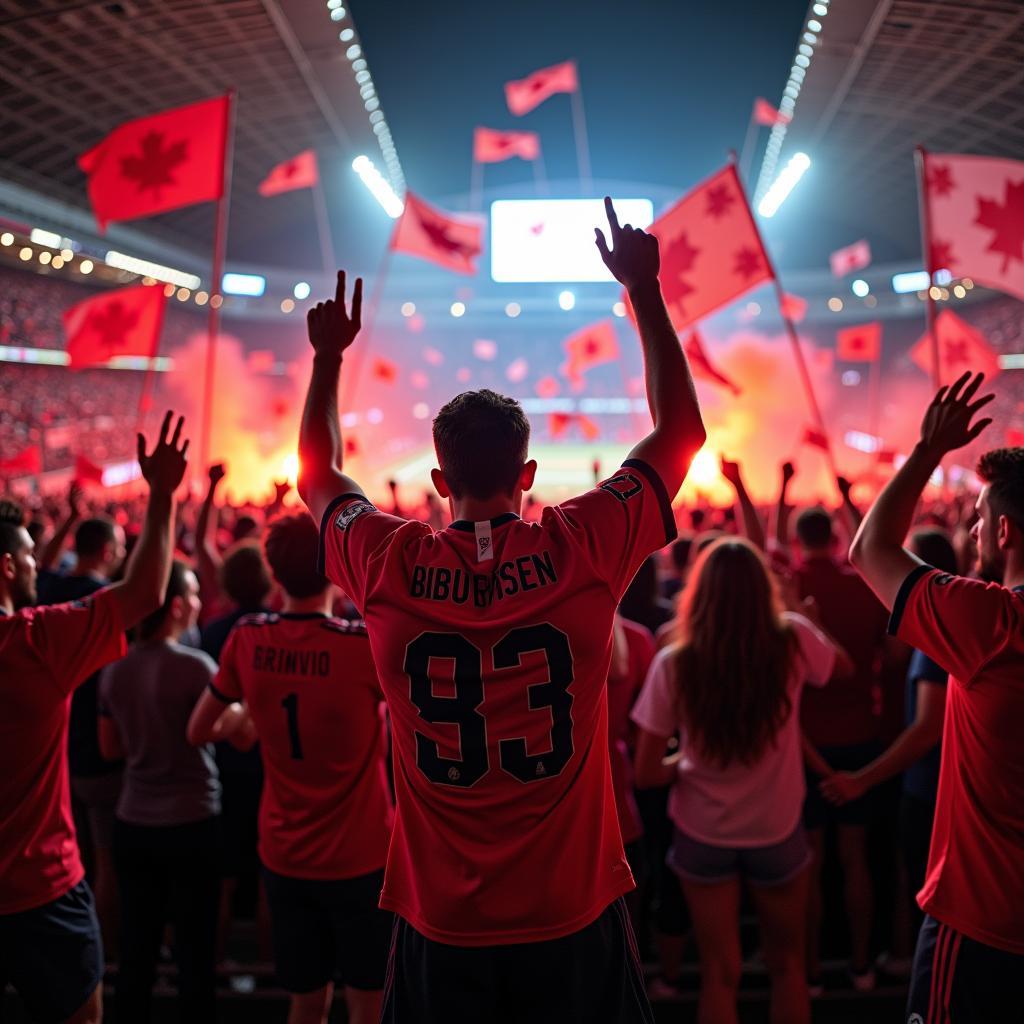 Ligainsider Leverkusen Fans feiern ein Tor.