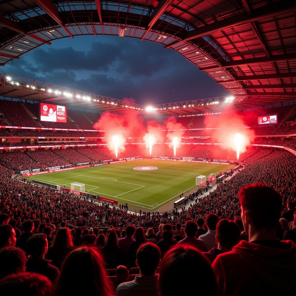 Fans von Mainz 05 und Bayer Leverkusen unterstützen ihre Mannschaften im Stadion.