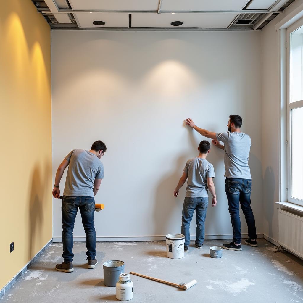 Maler und Lackierer arbeiten an einer Baustelle in Leverkusen