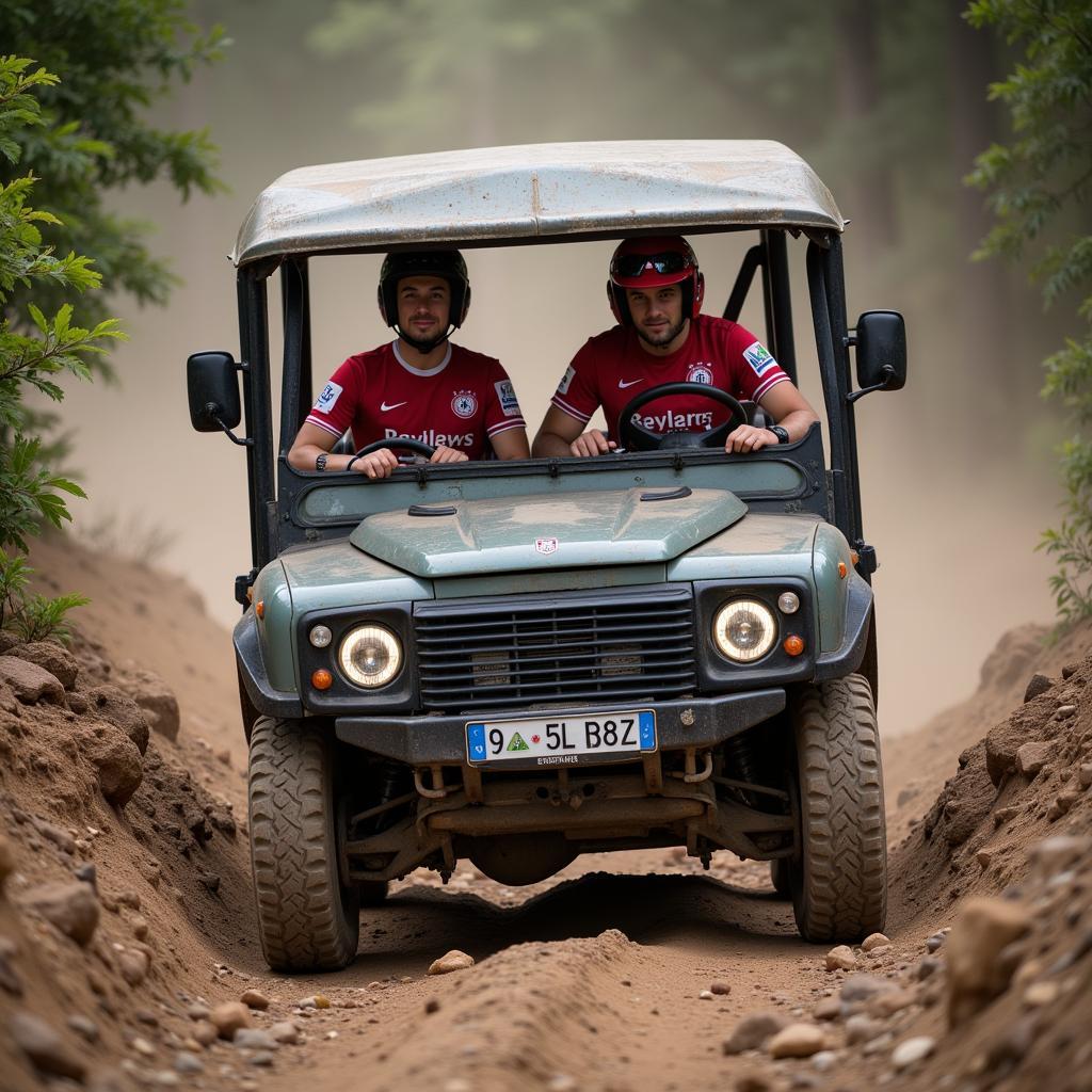 Leverkusen Spieler beim Offroad-Fahren am Mittelmeer