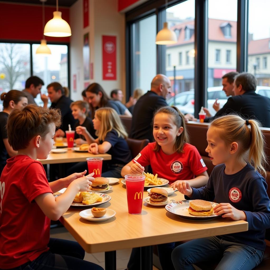 Familienfreundliches McDonald's an der Kölner Straße Leverkusen: Ein großartiger Ort für einen Imbiss vor dem Bayer 04-Spiel.