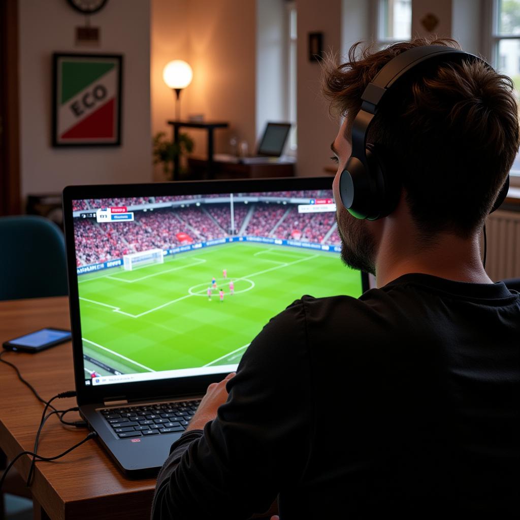 Live-Streaming eines Bayer Leverkusen Spiels auf einem Laptop