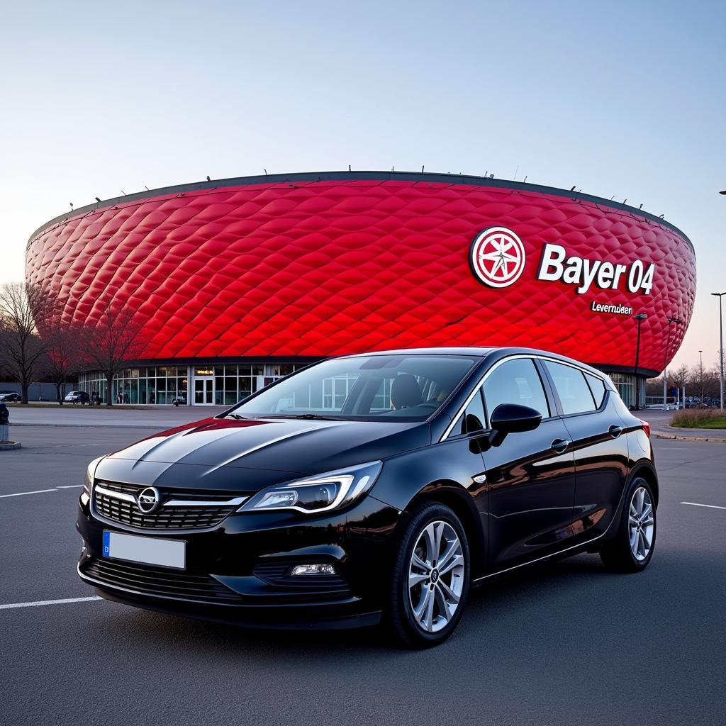 Opel Astra vor dem Stadion von Bayer 04 Leverkusen