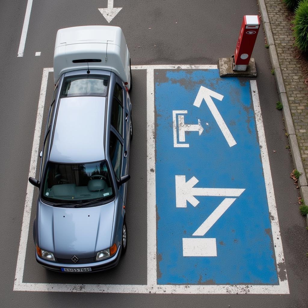 Parkplatz in Leverkusen: Ein Auto parkt auf einem ausgewiesenen Parkplatz.