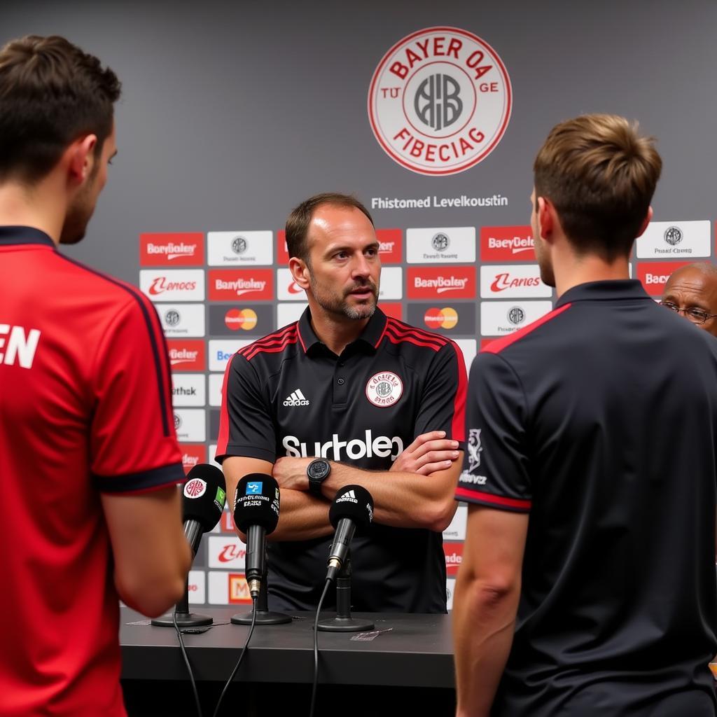 Pressekonferenz mit Trainer und Spielern von Bayer 04 Leverkusen