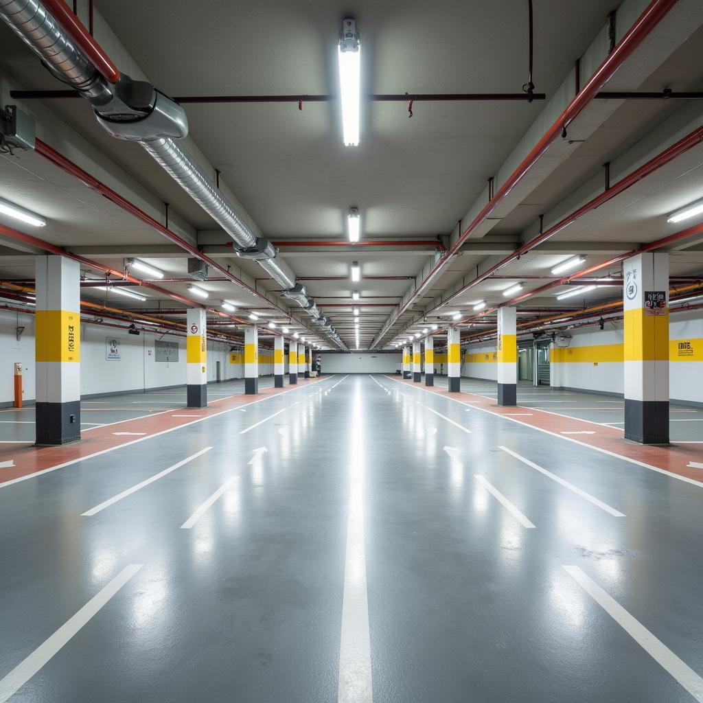 Modernes und helles Parkhaus der Rathaus Galerie Leverkusen.