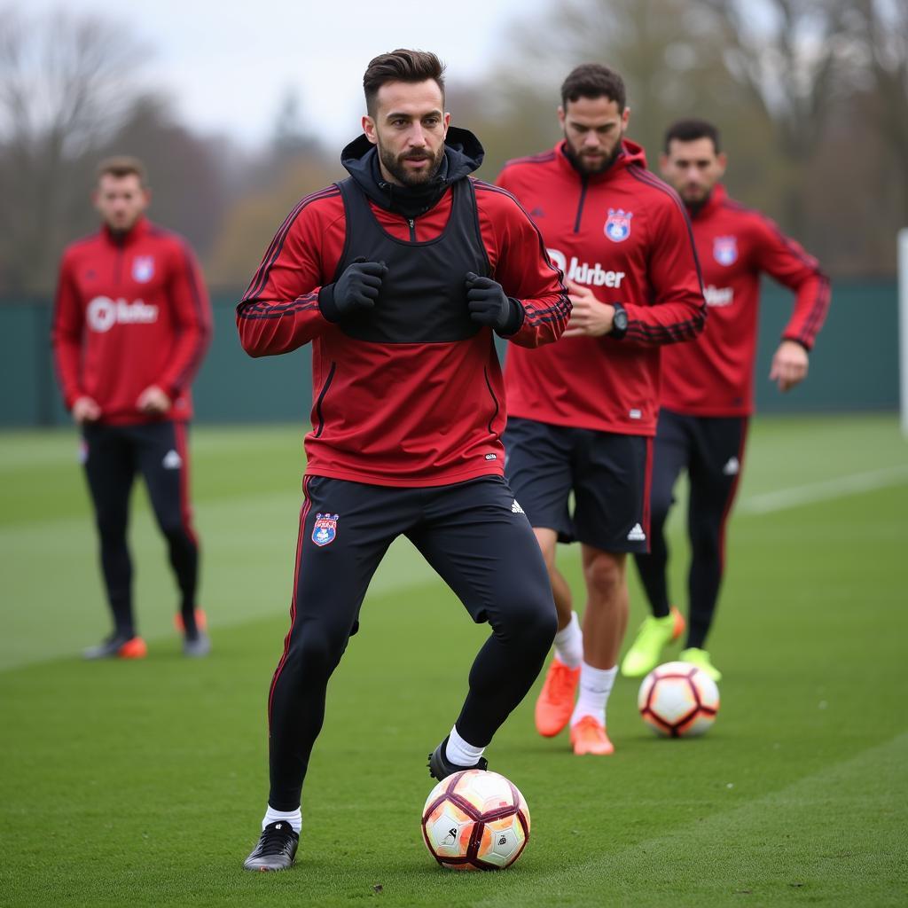 Spieler des RBL Leverkusen beim Training.