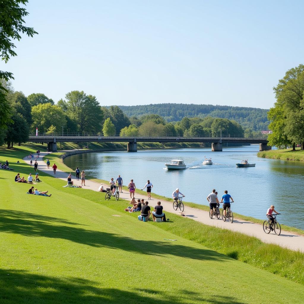 Freizeitaktivitäten am Rhein in Leverkusen Rheindorf