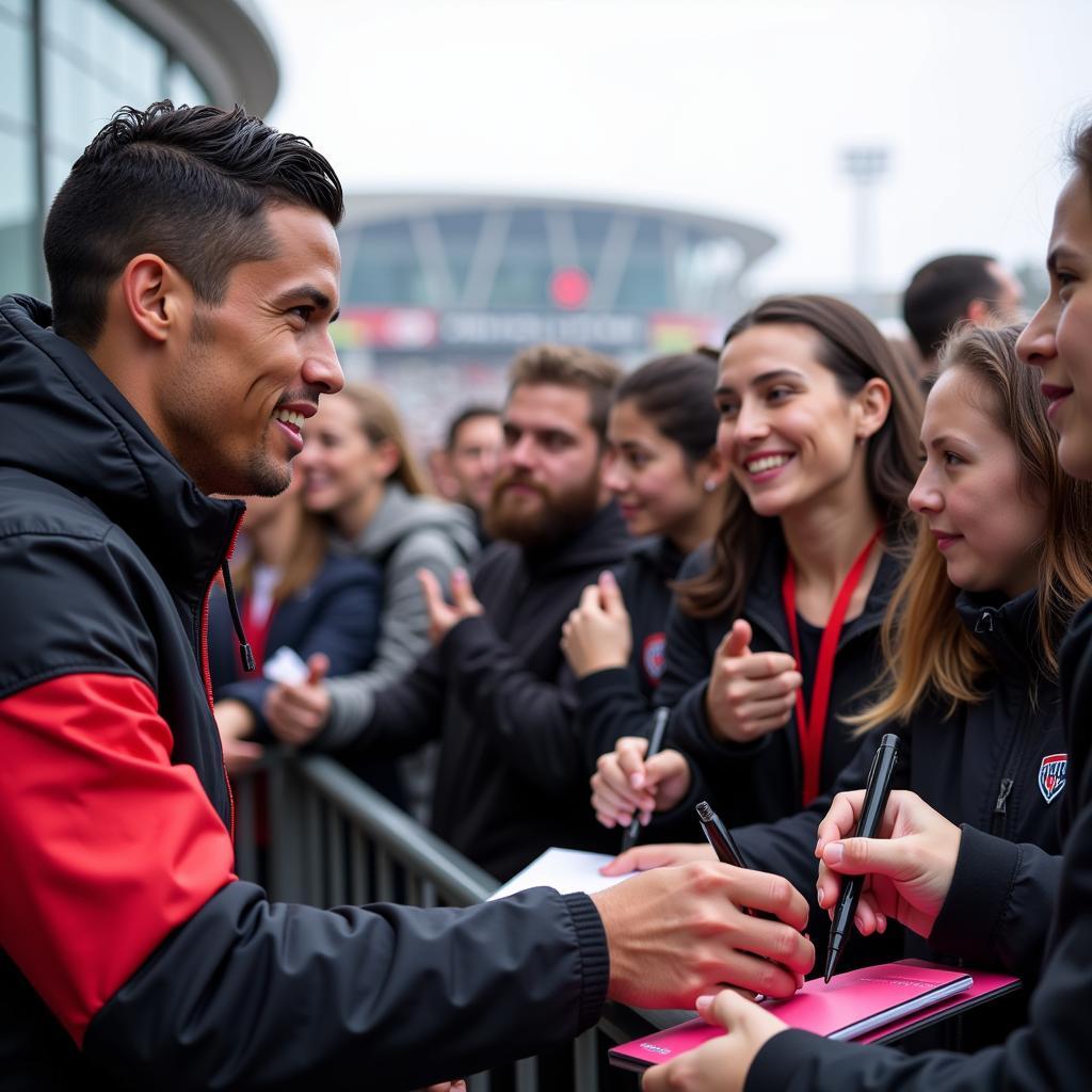 Ronaldo gibt Autogramme in Leverkusen.