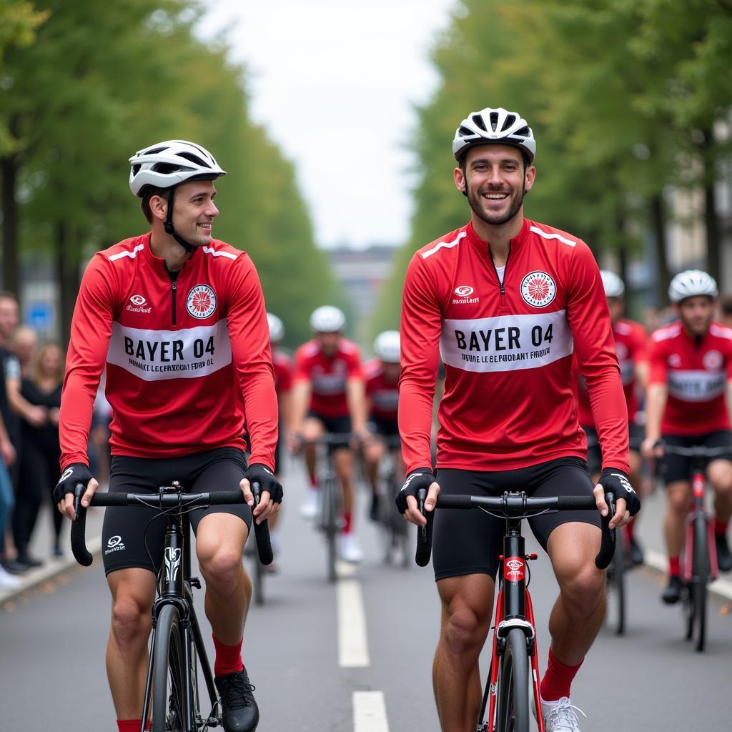 Spieler von Bayer 04 Leverkusen beim Stadtradeln